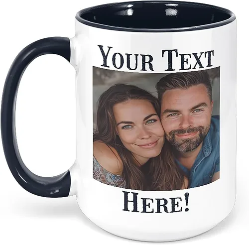 Vista 13 de Taza de café de cerámica negra personalizada de 11 onzas con texto, mensaje, tu texto aquí, nombre, DYE Taza para Cafe personalizadas, con foto