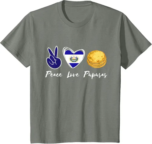 Vista 90 de Pupusas Lover Love Peace El Salvadaor Camiseta Comida Salvadoreña
