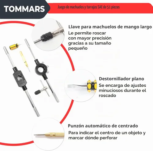 Vista 6 de TOMMARS 51Pcs Jumbo Tap and Die Set, 1/4-20 to 1-14 SAE Threading