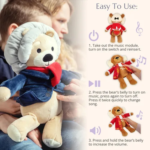 Vista 6 de Ludwig Van Beethoven - Oso virtuoso, música clásica para bebés, juguete educativo para bebés, niños y adultos