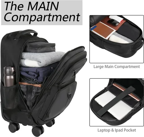 Vista 3 de MATEIN - Mochila rodante con 4 ruedas, mochila de viaje con ruedas para laptop de 17 pulgadas para mujeres y hombres, bolsa de negocios grande