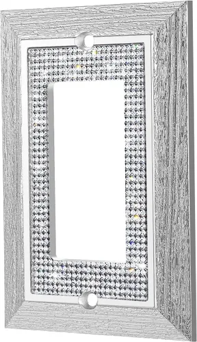 Vista 6 de 1 pieza de cubierta de placa de pared con diamantes de imitación brillantes plateados, cubierta decorativa para interruptor de luz con brillos
