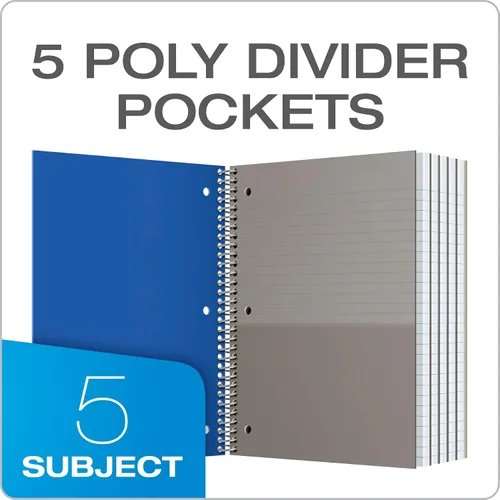 Vista 2 de Oxford Cuadernos en espiral, 5 materias, papel rayado universitario, cubierta de plástico duradero, 200 hojas, 5 bolsillos divisores, 2 por paquete