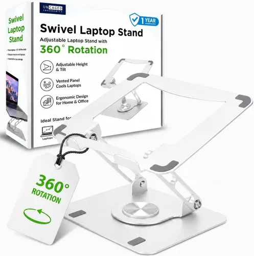 Vista 9 de Uncaged Ergonomics Soporte giratorio para computadora portátil, soporte ajustable para iPad para escritorio con rotación de 360°, soporte portátil