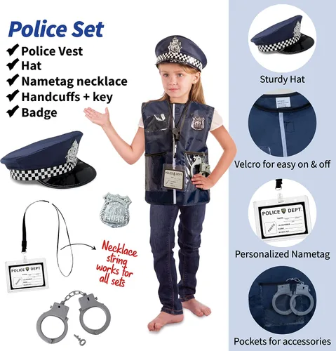 Vista 4 de Born Toys Ropa de vestir 3 en 1 para niños y niñas de 3 a 7 años, juego de simulación de policía, bombero y médico con accesorios de juguete
