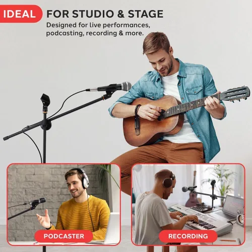 Vista 5 de Pyle Soporte de Micrófono Trípode Ajustable Universal - Par de Soportes Profesionales Compactos y Extensibles para Micrófono Boom de Estudio