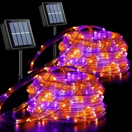Vista 20 de QITONG Paquete de 2 luces solares verdes, cada cadena de 100 luces LED de 33 pies para exteriores, 8 modos de luces de hadas en tubo de PVC