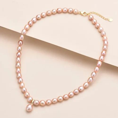 Vista 4 de CACULE Juego de collar y pulsera de perlas de agua dulce, Latón, Perla sintética