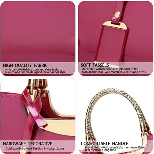 Vista 4 de XingChen Bolso brillante de las mujeres del bolso del bolso de la manija superior del cuero de la patente del bolso estructurado del bolso del bolso
