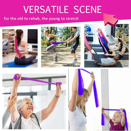 Vista 5 de Juego de bandas de resistencia planas para terapia, sin látex, bandas elásticas planas para ejercicio, flexibilidad, pilates, yoga, ballet