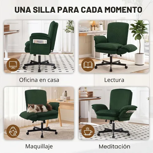 Vista 9 de Silla Criss Cross con ruedas y reposabrazos, cómoda silla de escritorio Verde