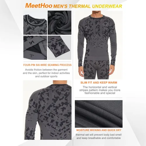 Vista 5 de MeetHoo Conjunto de ropa interior térmica para hombre ropa de invierno para hombre capa base de capa base larga