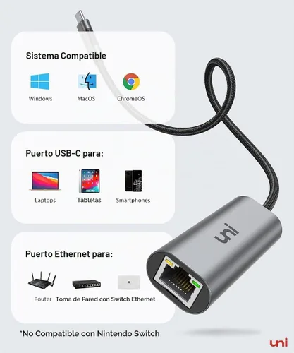 Vista 6 de uni Adaptador USB-C a Ethernet de 2,5 Gbps, Blazing Fast RJ45