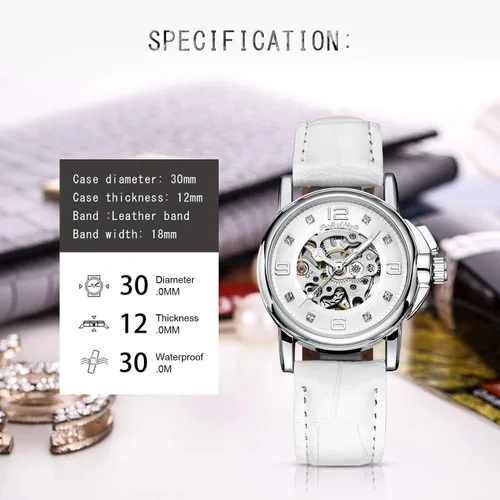 Vista 3 de Gute Reloj de pulsera de lujo mecánico de acero inoxidable con esqueleto steampunk automático para mujer