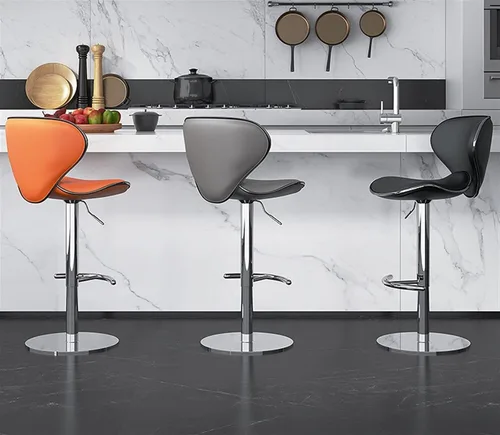 Vista 2 de Juego de 2 taburetes giratorios para mostrador de desayuno, taburete ergonómico con respaldo de barra, altura ajustable, cuero de napa cromado