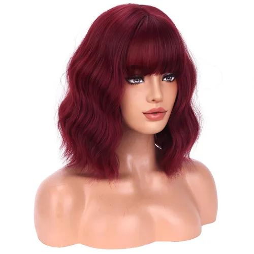 Vista 15 de BERON Pelucas cortas verdes para mujer, peluca rizada ondulada con flequillo para niñas, pelucas de cabello de color verde aguacate, peluca