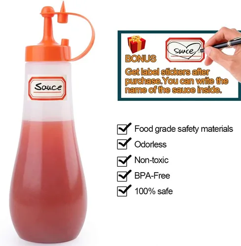 Vista 3 de Botella de condimento, para salsa, para cocina, jarabe de plástico, para ensalada, aderezo, dispensador de alimentos, para aceite de salsa picante