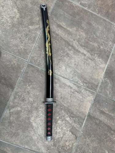 Vista 6 de Espada tradicional japonesa de espuma samurái Katana impresa dragón dorado en vaina