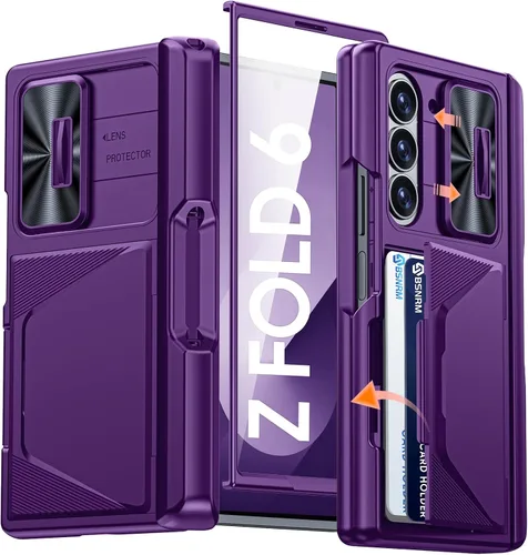 Vista 26 de Funda para Samsung Galaxy Z Fold 7 con tarjetero con bloqueo RFID, cubierta de lente deslizante integrada y protección de bisagra y protector