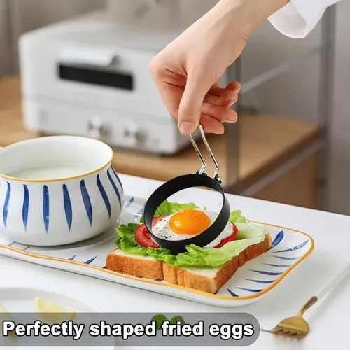 Vista 4 de 2 anillos de huevo para freír huevos, moldes redondos antiadherentes para desayuno, panqueques y planchas