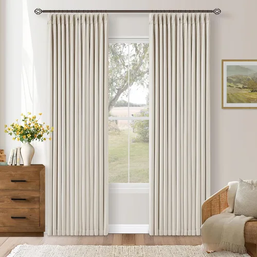 Vista 208 de Juego de 2 paneles de cortinas plisadas negras de 80 pulgadas para sala de estar, cortinas plisadas de lino con forro de 80 pulgadas de largo, 100%