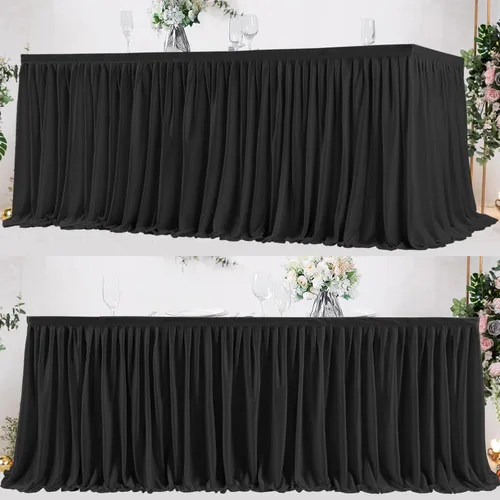 Vista 10 de PARTISKY Falda rectangular de poliéster negro, 6 x 72 pulgadas, resistente a las arrugas, con volantes plisados, perfecta para banquetes, bodas