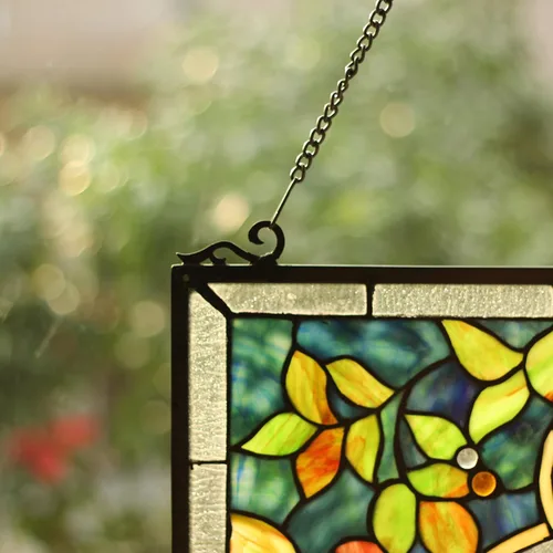 Vista 3 de Panel de ventana victoriano de vidrio Tiffany 20x32