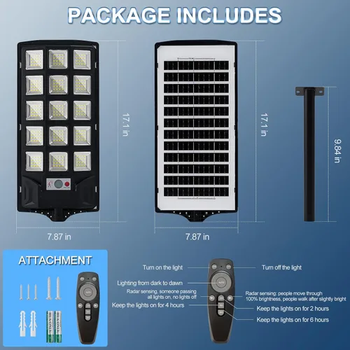 Vista 8 de FEIERYA Luces solares para exteriores, luces solares impermeables IP66 con sensor de movimiento y control remoto, lámparas de calle de 6500 K