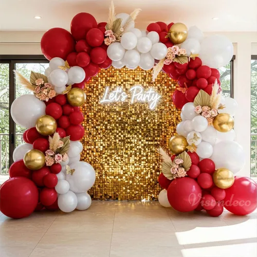 Vista 6 de Kit de arco de globos rojos y blancos, doble relleno blanco perla, borgoña, granate, rojo oscuro, juego de arco de globos para graduación 2026, San