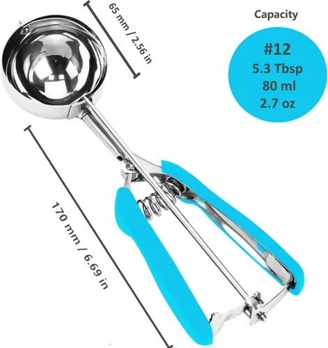 Vista 6 de Cuchara para helado, cuchara para galletas de acero inoxidable 18/8, 5.3 cucharadas/80ml/2.7 fl oz, cuchara para masa de galletas, cuchara