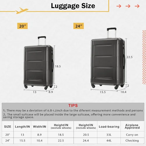 Vista 120 de Merax Equipaje, maleta extensible rígida con ruedas giratorias ligeras, Negro -, 40/48/52