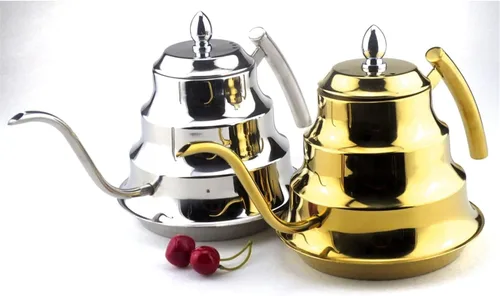 Vista 2 de Cafetera de acero inoxidable con boquilla de cuello de ganso, hervidor de café de goteo de mano de 1.2L, cafetera de té y café con tapa