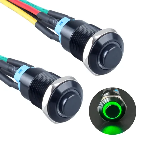 Vista 14 de 2 interruptores de botón con pestillo de 0.472 in con cable pre-soldado de 5.9 in 1NO 12V-24V ON-Off para orificio de montaje de 1/2 pulgada, anillo