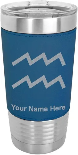 Vista 10 de LaserGram Vaso aislado al vacío de 20 onzas, signo del zodiaco, acuario, grabado personalizado incluido (cuero sintético, estilo béisbol)