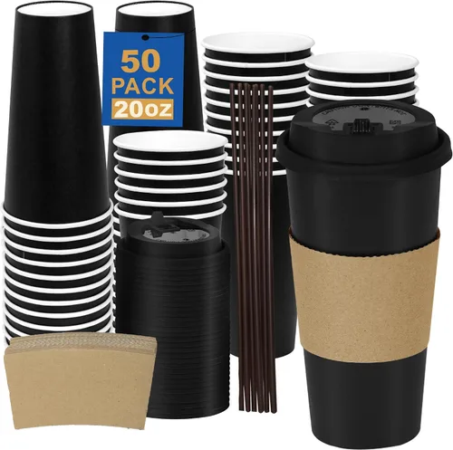 Vista 56 de Paquete de 100 tazas de café desechables de 8 onzas, tazas de papel desechables de color marrón a granel, tazas de café para té caliente, chocolate