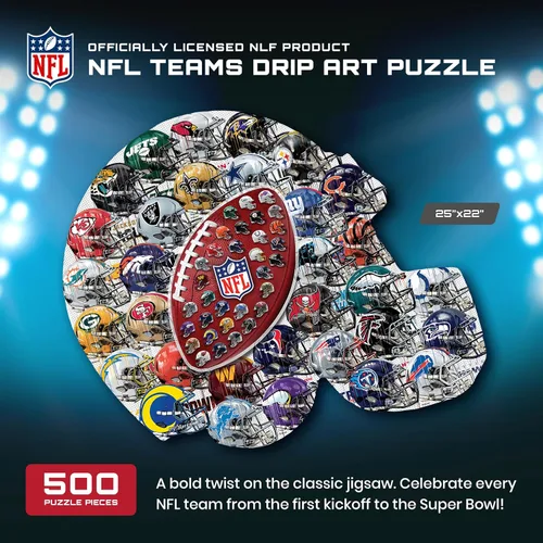 Vista 3 de MasterPieces Rompecabezas con Forma de Casco de Arte Drip de la NFL de 500 Piezas - Perfecto para Fanáticos de la NFL - 25"x22