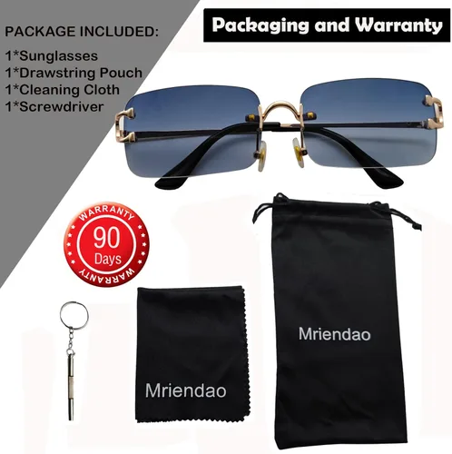 Vista 6 de Mriendao Gafas de sol sin montura de los años 90, lentes rectangulares tintadas, lentes de sol rojas para mujeres y hombres, gafas de sol Y2k