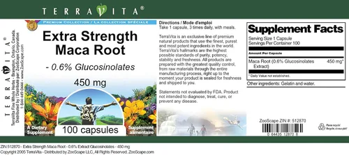 Vista 3 de Raíz de Maca Extra Strength - 0.6% Glucosinolatos - 450 mg (100 Cápsulas, ZIN: 512870) - Paquete de 3