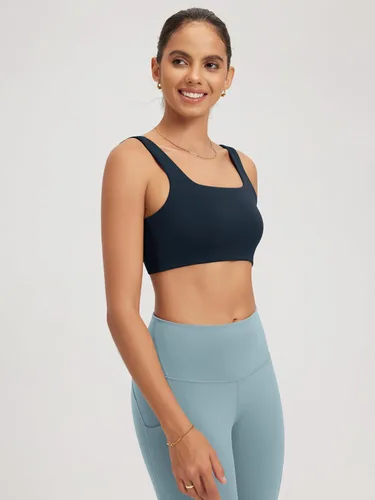 Vista 3 de ODODOS Brasier deportivo de cuello cuadrado para mujer, sin varillas, sin relleno, para yoga, entrenamiento, ombligueras
