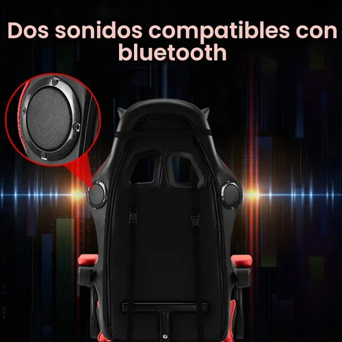 Vista 4 de Silla de juegos con altavoces Bluetooth y luces LED, silla ergonómica de masaje para computadora, altura ajustable, silla de videojuegos con asiento