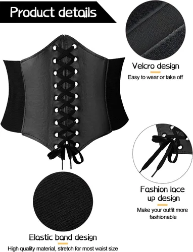 Vista 3 de Women Corset Belt Elastic with Faux Leather Gauntlet Wristband Halloween Costume