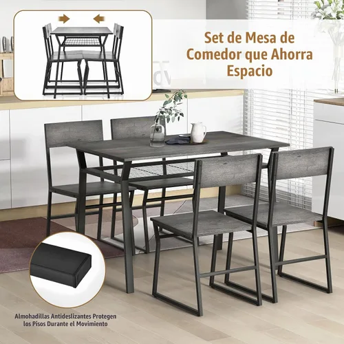 Vista 3 de Giantex Juego de mesa de comedor para 4, mesa de cocina rectangular de 47 pulgadas de largo x 28 pulgadas de ancho con 4 sillas trapezoidales, marco