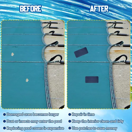 Vista 5 de Treela Kit de reparación de 6 piezas de cubierta de seguridad para piscina, kit de reparación de parche azul para piscina, malla autoadhesiva