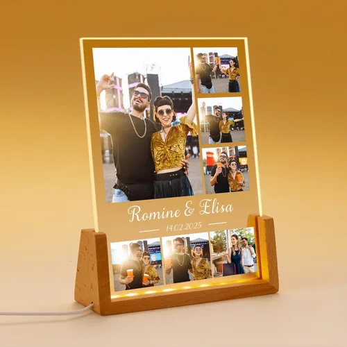 Vista 11 de Marco de fotos personalizado con foto, placa acrílica personalizada con base de luz nocturna LED, regalos de cumpleaños de aniversario para familia