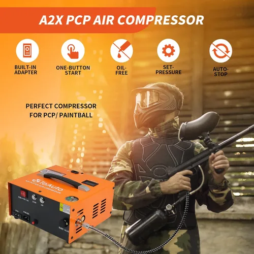 Vista 9 de TOAUTO A2X - Compresor de aire PCP mejorado, arranque con un botón, parada automática, portátil de 4500 Psi/30 Mpa, sin aceite/agua, compresor HPA