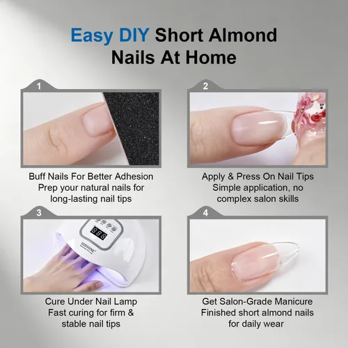 Vista 9 de JODSONE Kit de uñas de gel, 210 puntas de uñas cortas BS-74 almendras con M50011