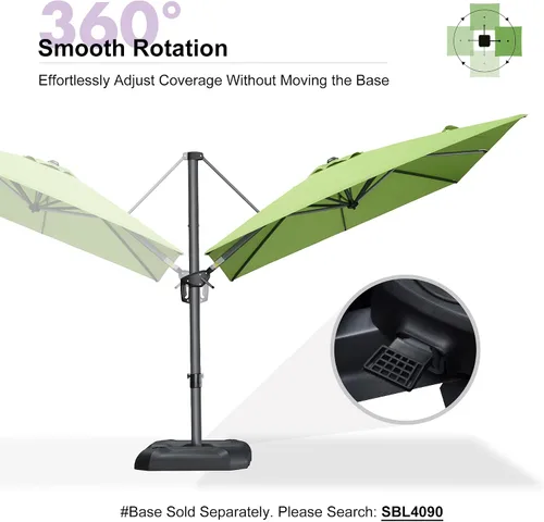 Vista 6 de PURPLE LEAF Sombrilla de patio de 8 pies para exteriores, sombrilla voladiza cuadrada de aluminio con rotación de 360 grados para jardín, terraza