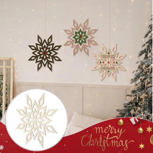 Vista 6 de 12 piezas de copos de nieve de madera sin terminar de 8 pulgadas para manualidades, adorno de copo de nieve de madera, decoración de pared colgante