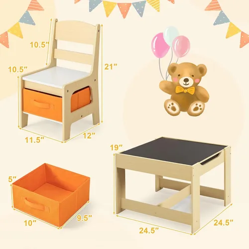 Vista 7 de Costzon - Juego de mesa y sillas para niños, escritorio de actividades multifuncional de madera para niños pequeños con mesa reversible, cajones