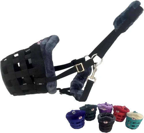 Vista 8 de Horse Grazing Muzzle Halter, Mink Fleece Padded, Multiple Sizes, Breathable (Black, Cob)